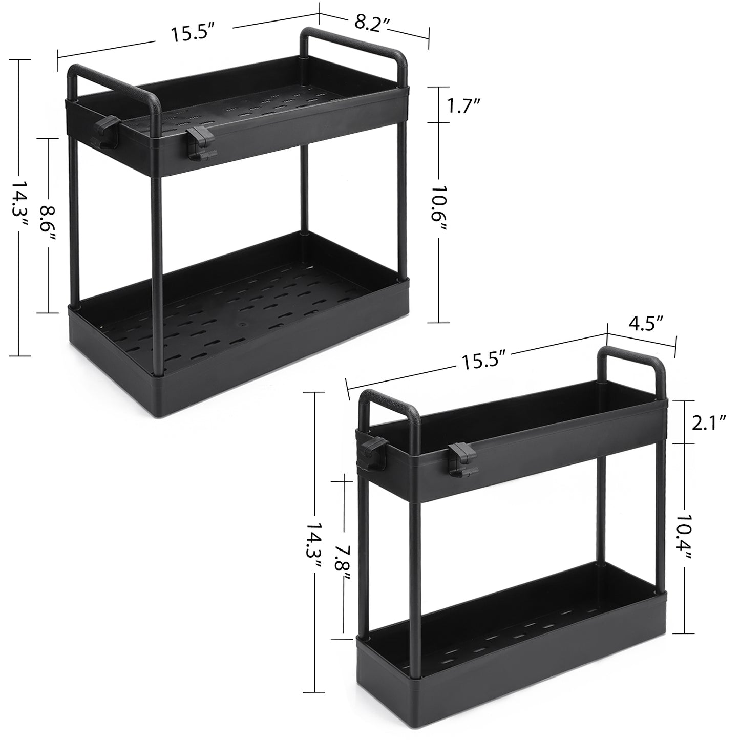 2pcs Under Sink Organizers and Storage,Black Under Sink Organizer,2 Tier Kitchen Cabinet Sink Organizer with Hooks for Home Kitchen Bathroom